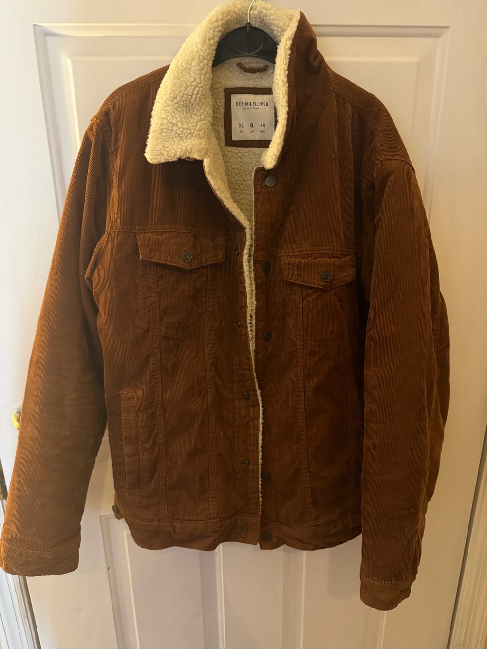 Denim & Flower Men's Corduroy Jacket with Cream Sherpa Lining